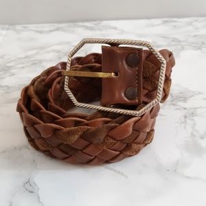 Vintage leather woven brown belt